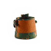 Bamboo woven handheld shoulder bag Handwoven Shoulder Bag with Floral Fabric, Vintage Style