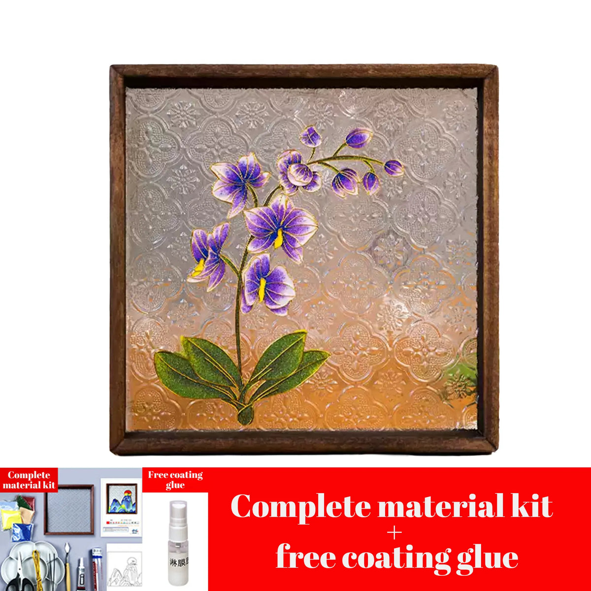 Purple orchid design in a square frame for the cloisonne-inspired DIY art kit