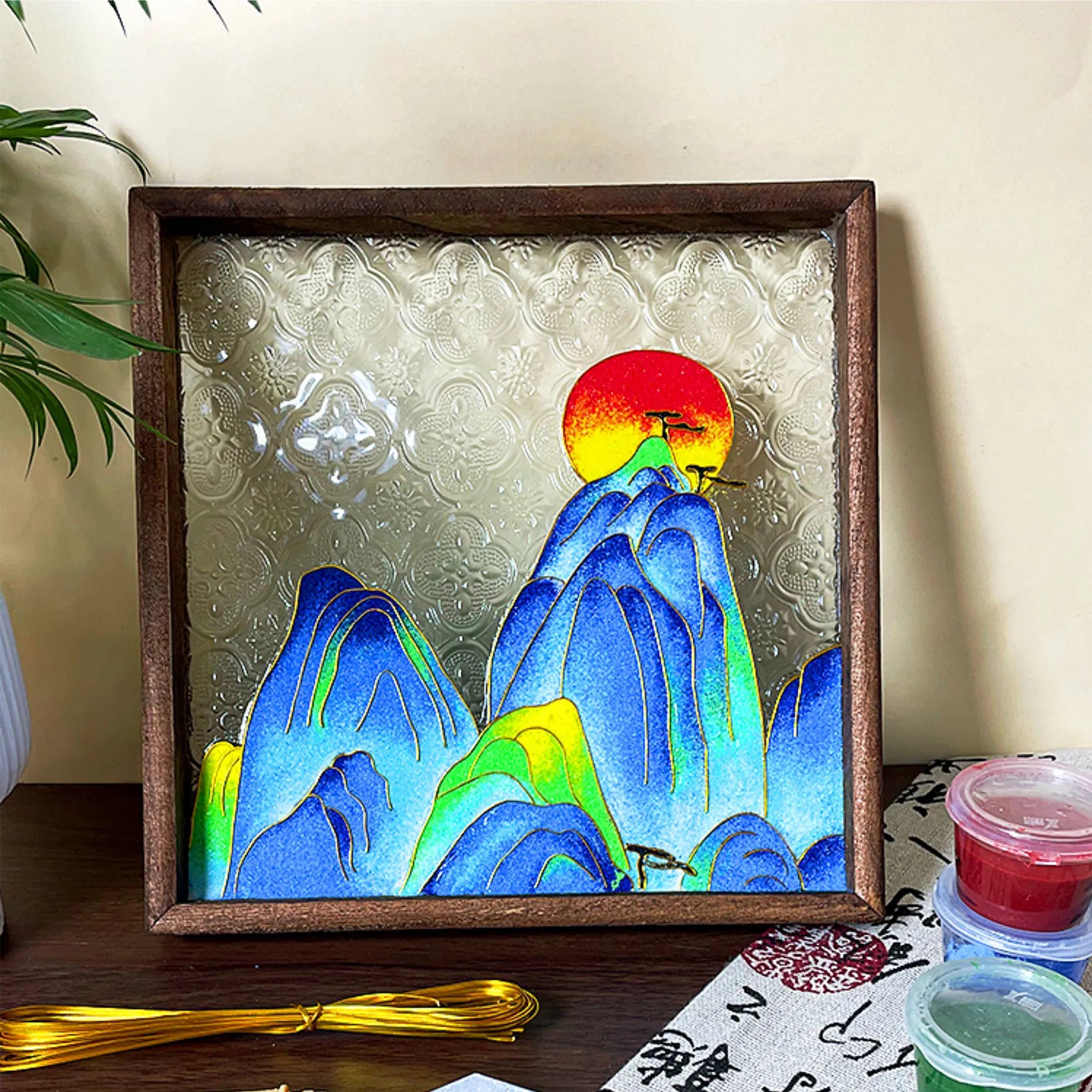 Chinese Cloisonné DIY Craft Kit – Copper Wire & Enamel Sand Painting, Traditional Tea Tray or Wall Art, All Tools Included